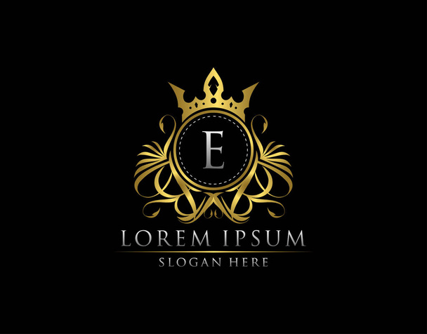 Modèle de logo Premium Royal King E Lettre Crest Gold - Vecteur, image
