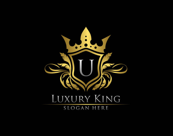Luxury Royal King U Letter, Heraldic χρυσό λογότυπο πρότυπο. - Διάνυσμα, εικόνα