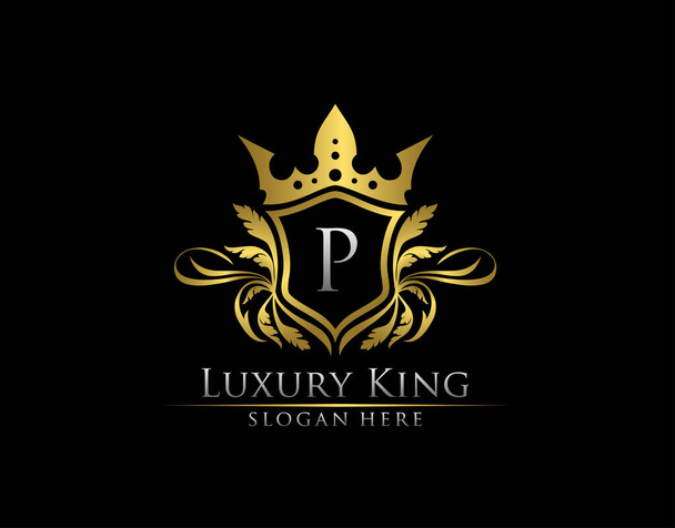Carta Rey Real P de lujo, plantilla de logotipo de oro heráldico
. - Vector, imagen