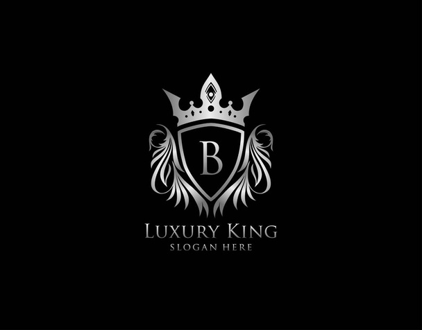B Levél Luxury Royal King Crest, Silver Shield Logo sablon - Vektor, kép