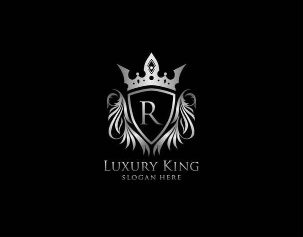 R Letter Luxury Royal King Crest, Silver Shield λογότυπο πρότυπο - Διάνυσμα, εικόνα