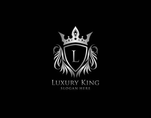 L Letter Luxury Royal King Crest, Silver Shield λογότυπο πρότυπο - Διάνυσμα, εικόνα