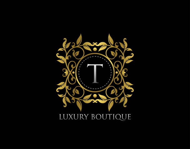 T Carta Boutique de lujo, Beautidul Flourish Gold Logo plantilla
 - Vector, Imagen