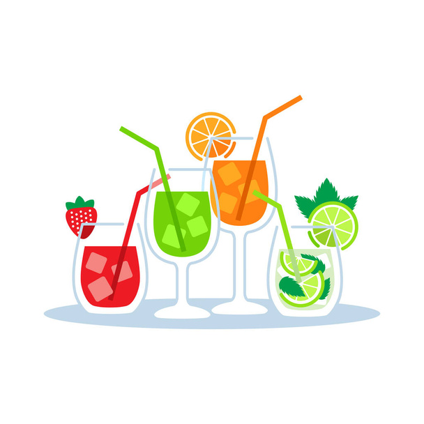 Векторный набор холодных напитков. для летнего меню - Вектор,изображение