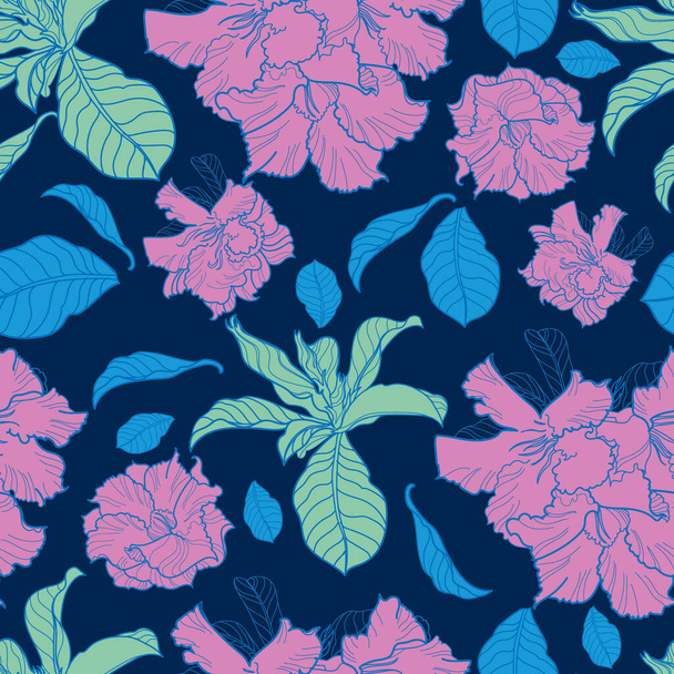 Vector freehand sketch - seamless floral pattern from leaf and flowers. Natural summer background - Vector, Imagen