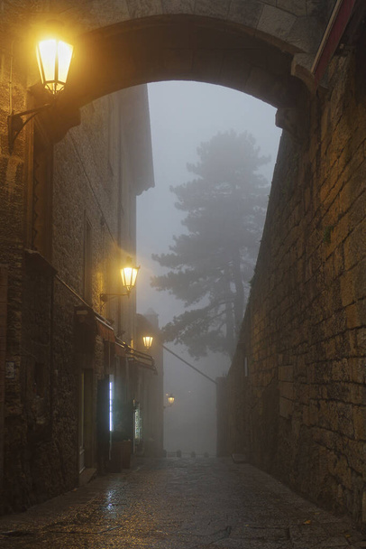  foggy narrow street in old town - Photo, Image