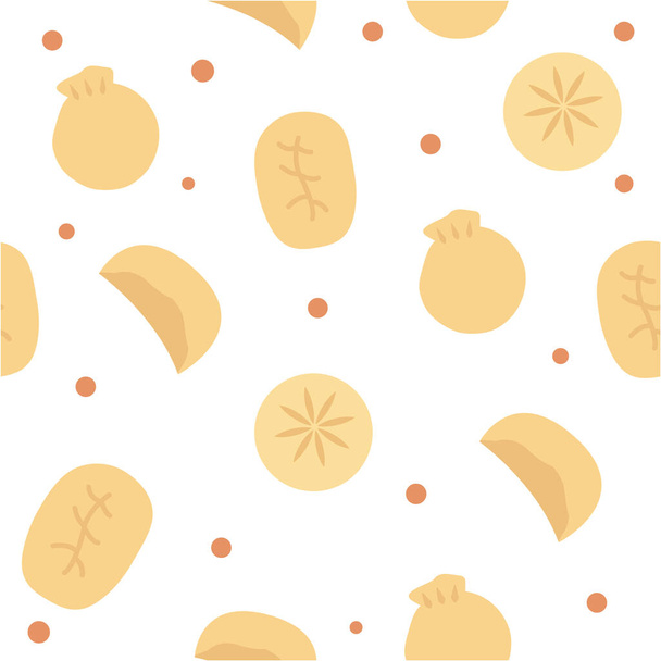 Chinese dumplings seamless pattern. Dimsum, gyoza or momo. Asian cuisine background for packaging or web. Vector flat illustration. - Vector, Image
