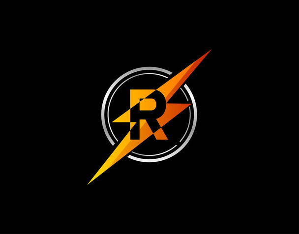 Logo listu Flash R. Kreatywna ikona stworzona z ujemnej przestrzeni początkowej R w połączeniu z projektowaniem kształtu grzmotu. - Wektor, obraz