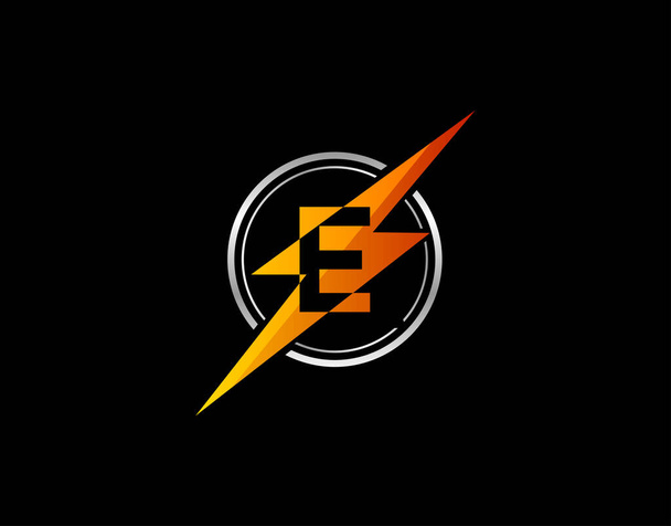 Logo literowe Flash E. Kreatywna ikona stworzona z ujemnej przestrzeni początkowej E w połączeniu z projektowaniem kształtu grzmotu. - Wektor, obraz
