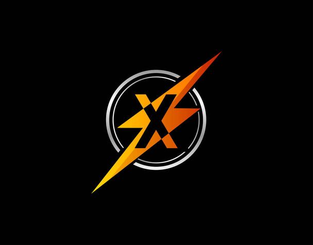Logo literowe Flash X. Kreatywna ikona stworzona z negatywnej przestrzeni początkowej X w połączeniu z projektowaniem kształtu grzmotu. - Wektor, obraz