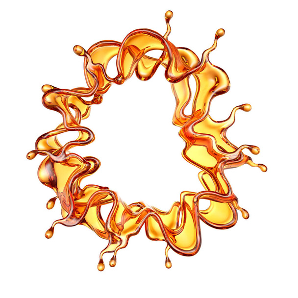 Splash of a transparent orange liquid on a white background. 3d rendering, 3d illustration. - Фото, зображення