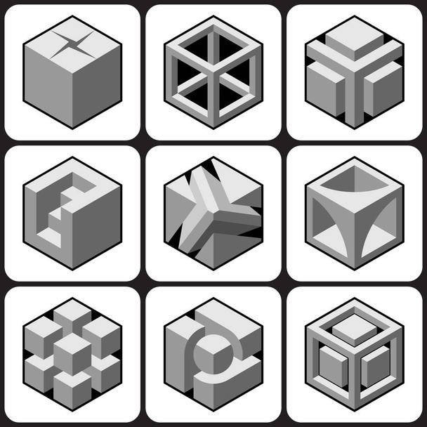 Isometric 3d abstract objects design element set - Вектор,изображение