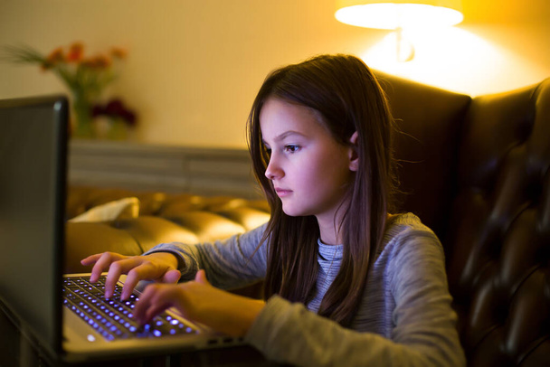 Adolescente utilisant un ordinateur portable à la maison - Photo, image
