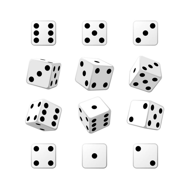 Set van isometrische witte casino dobbelstenen op witte achtergrond. Witte blokjes vector illustratie - Vector, afbeelding