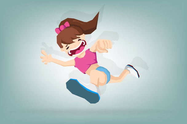 Cheerful sport girl running pass red ribbon and winner. Business vector concept illustration ,Vector flat  concept and cartoon design - Vector, Image