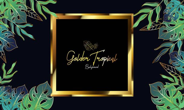 Golden Tropical Leaves background with gold object ,can use for wedding invitation, cover book, card vector illustration - Vector, Image