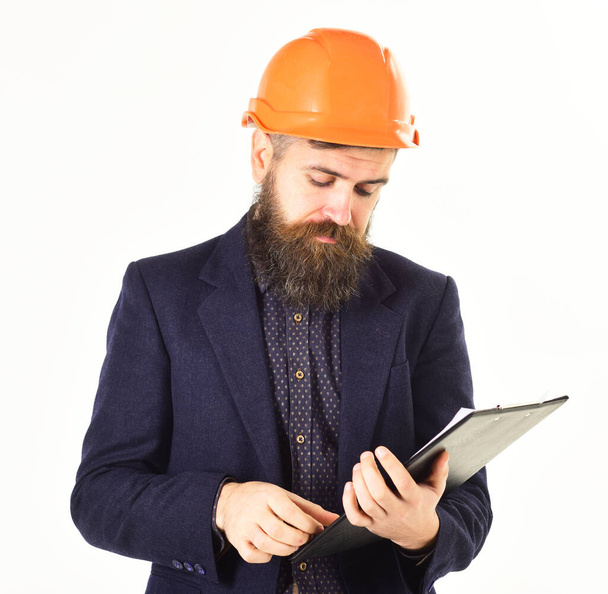 Construction Contractor Businessman with papers isolated on white background - Φωτογραφία, εικόνα