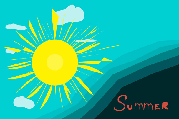 Summer sunny illustration with clouds. - Vector, afbeelding