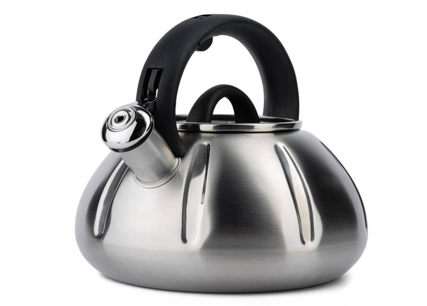 Metal tea pot for gas stove isolated on white - Φωτογραφία, εικόνα