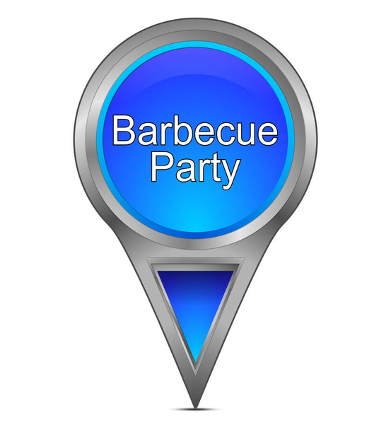 глянцевый голубой указатель на карте с иллюстрацией вечеринки барбекю
 - Фото, изображение