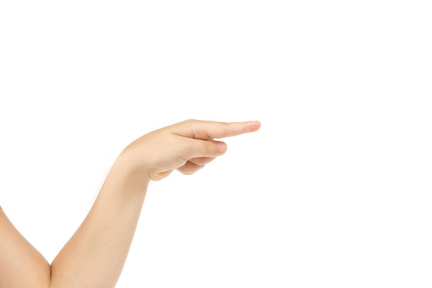 Childrens hand, palm gesturing isolated on white studio background - Фото, зображення