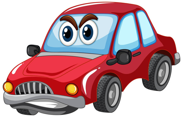 Красный автомобиль с большими глазами картон характер изолированной иллюстрации - Вектор,изображение