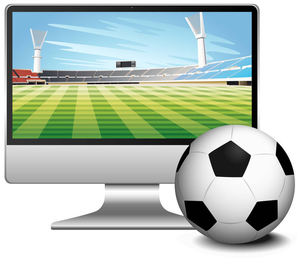 サッカーの試合は、サッカーの孤立イラストとコンピュータ画面上のスコアのニュース - ベクター画像