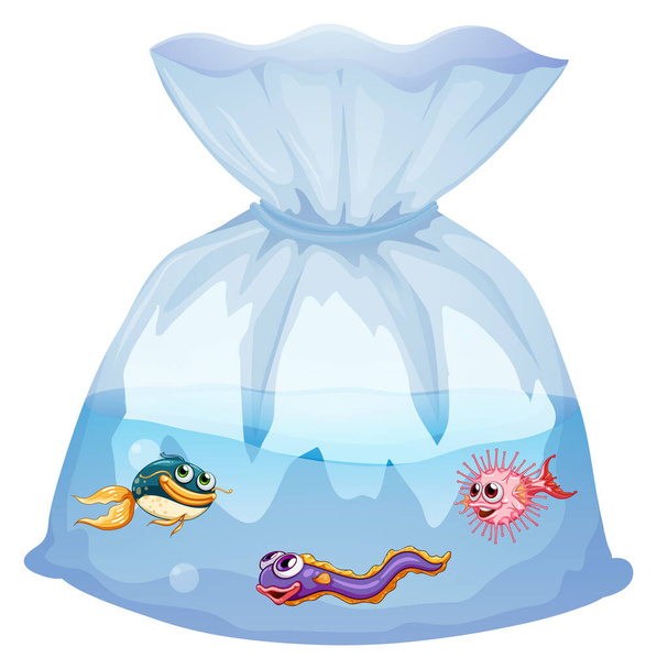 Милі риби в пластиковій сумці мультфільм ізольовані ілюстрації
 - Вектор, зображення