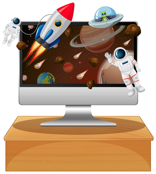 Computer with space scene illustration - Vector, Image