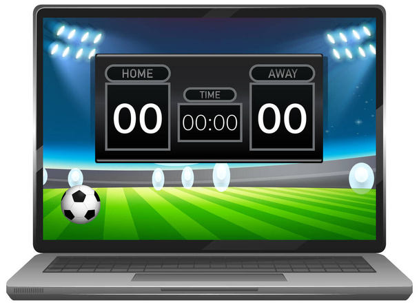 Voetbal match score nieuws op laptop scherm geïsoleerde illustratie - Vector, afbeelding