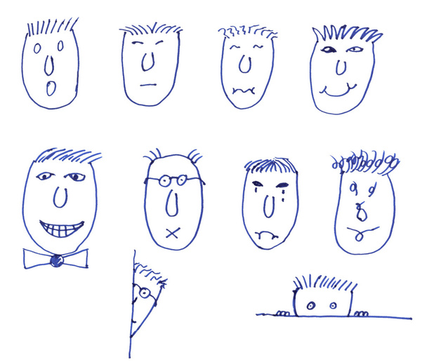 さまざまな感情を持つ様々 な描かれた顔 - 写真・画像