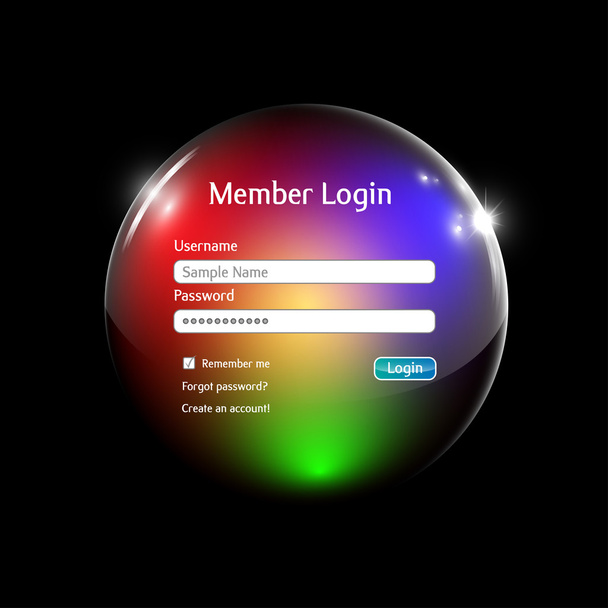Login interface in a colorful sphere - Vektor, Bild