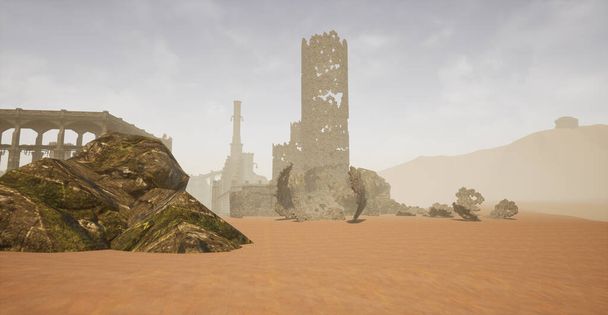 Esta é uma cena de ilustrações renderizadas em 3D de um conceito de design de nível baseado em antigas ruínas desoladas que é cercado por um deserto
. - Foto, Imagem