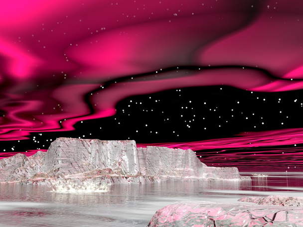 Nordlichter (aurora borealis) - 3D-Darstellung - Foto, Bild