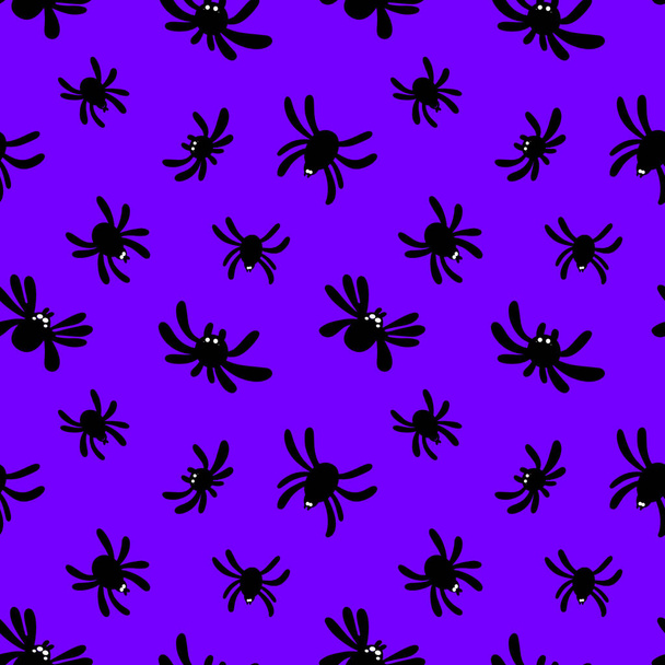 Απρόσκοπτη μοτίβο της σιλουέτας μιας αράχνης σε ένα μωβ φόντο.Χαριτωμένο μοτίβο αραχνού.Απόκριες μοτίβο - Διάνυσμα, εικόνα