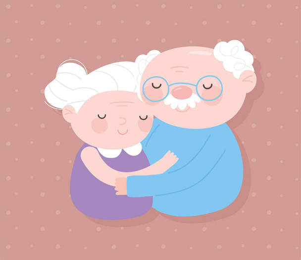 happy grandparents day, grandpa and grandma together character cartoon card - Vector, Image
