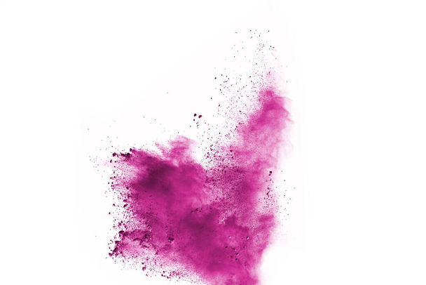 Abstract pink powder splatted background,Freeze motion of color powder exploding/throwing color powder,color glitter texture on white background. - Foto, immagini