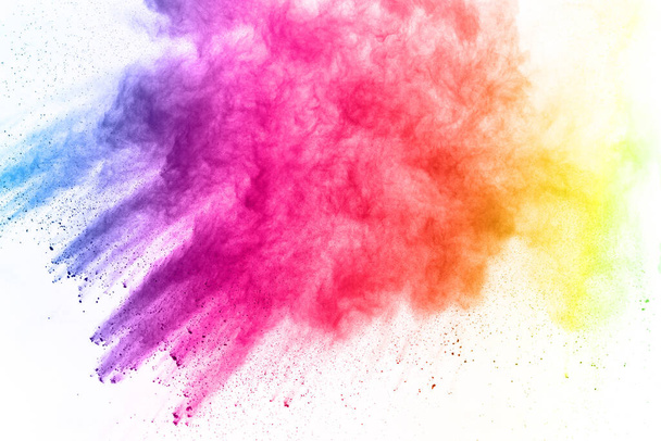 abstract powder splatted background. Colorful powder explosion on white background. Colored cloud. Colorful dust explode. Paint Holi. - Photo, Image