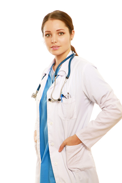 A portrait of a female doctor in uniform on white - Фото, зображення