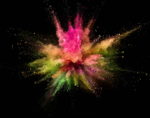 Colored powder explosion on black background. - Foto, imagen