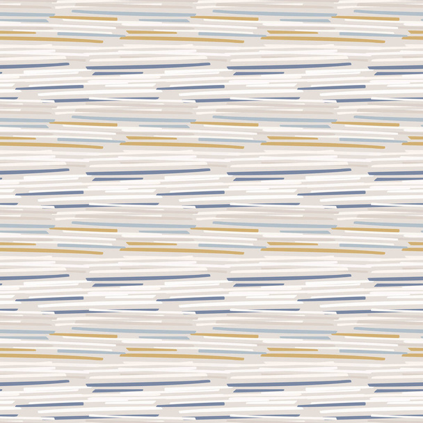 Seamless geometric broken stripe pattern. French blue linen shabby chic style. Irregular texture. Old yellow blue background. Interior wallpaper home decor swatch. Modern retro textile all over print - Vector, Image