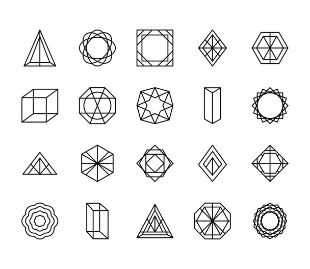 conjunto de ícones de pirâmide e formas geométricas, estilo linha
 - Vetor, Imagem