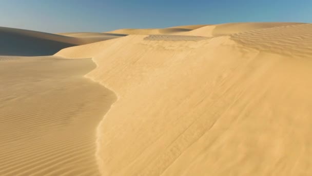 Increíbles dunas de arena onduladas en suave luz del amanecer, vuelo de drones con vista aérea 4K
 - Metraje, vídeo