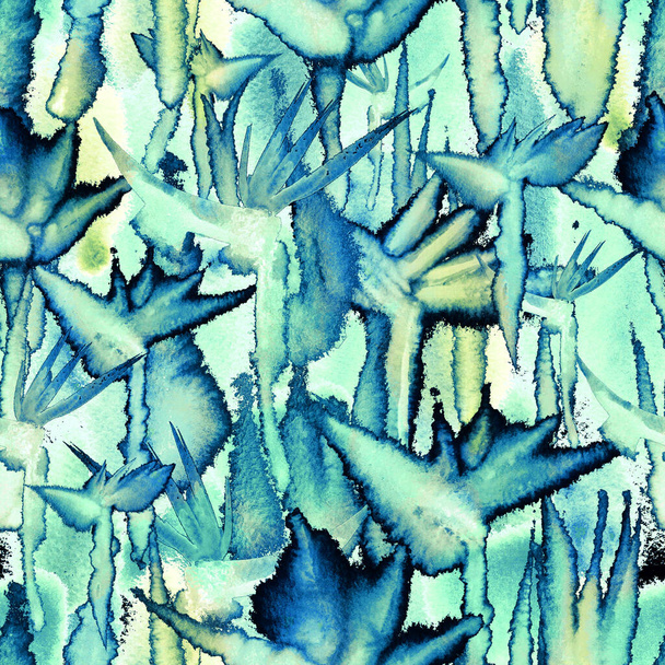 tropical jungle seamless pattern print watercolor tie dye endless repeat flower pastel delicate - Valokuva, kuva