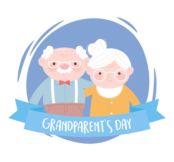 happy grandparents day, elderly couple together cartoon card - Vector, Image