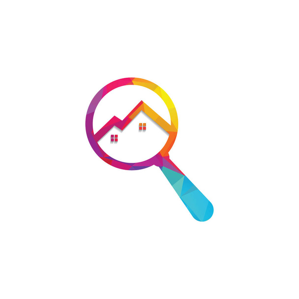 Найти и создать дизайн дома. Magnifying Glass House Logo Design for Real Estate Property. - Вектор,изображение