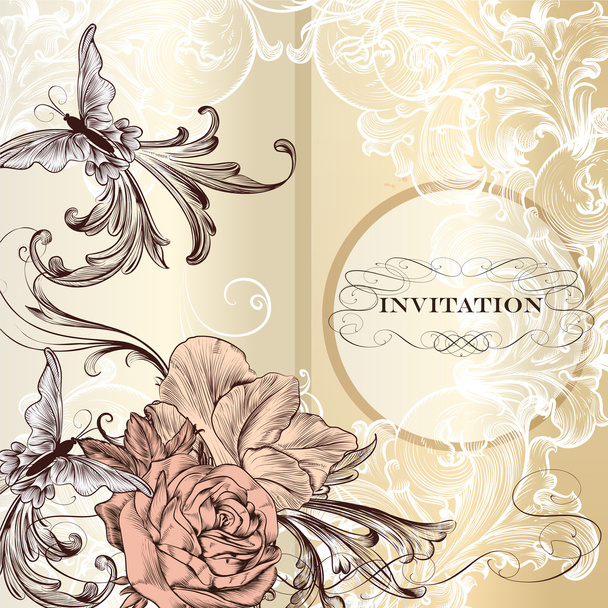 Fashion vector invitation card with roses - Vektör, Görsel