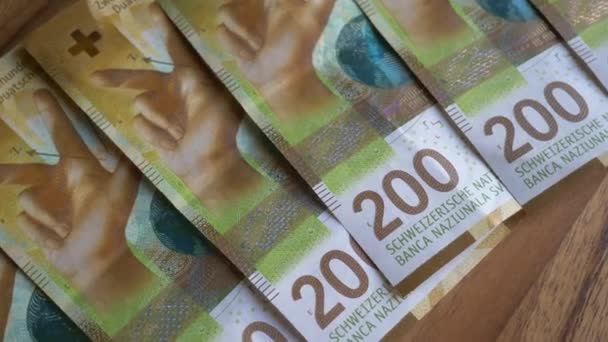 Close up shot of Swiss Money two hundred Chf francs,detail Banknotes - Záběry, video