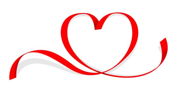 forma de corazón rojo cinta aislada en blanco, línea de cinta roja en forma de corazón, forma de corazón rayas de cinta roja, espacio de copia, cinta de borde rizo corazón en forma de tarjeta de felicitación decoración San Valentín y el día de la madre - Vector, imagen