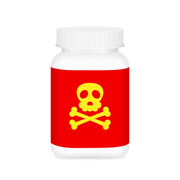 veleno della droga, bottiglia di droga pericolosa isolata su sfondo bianco, bottiglia medica e segno di etichetta del veleno - Vettoriali, immagini